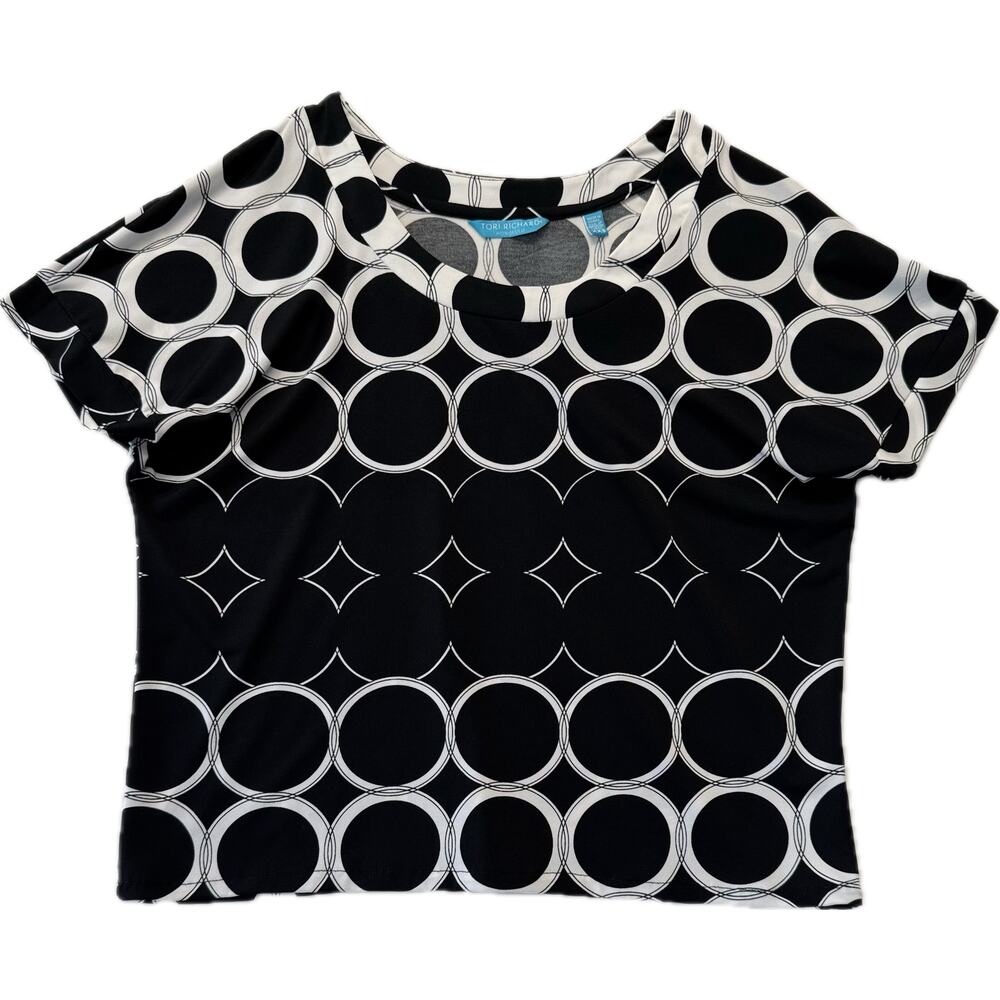 TORI RICHARD Honolulu Stretch Top Women's Size XXS  Black White Geometric